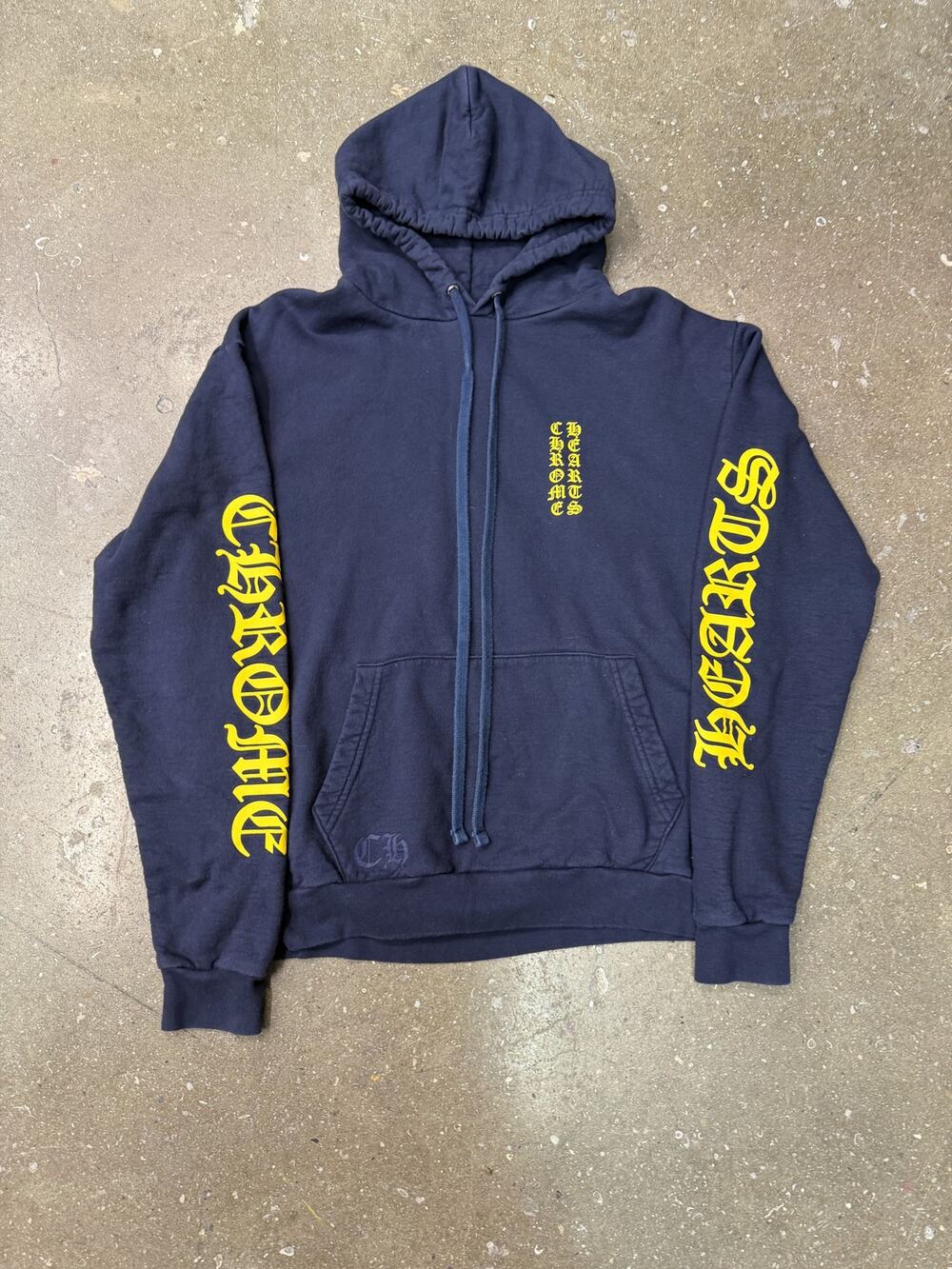 Chrome Hearts Script Logo Navy Yellow Hoodie